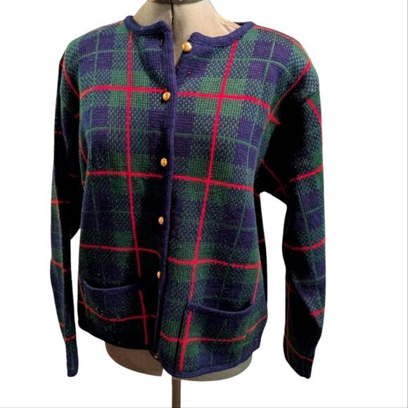 Women's vintage Hasting & Smith plaid cardigan sweater‎ size large - Picture 1 of 5